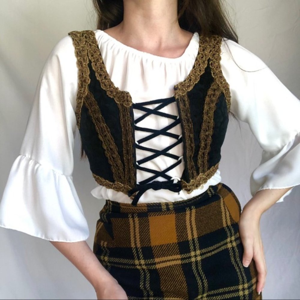 Rare 1930s Corset Bodice Vest Top Vintage Antique Cottagecore Goth Folk Peasant